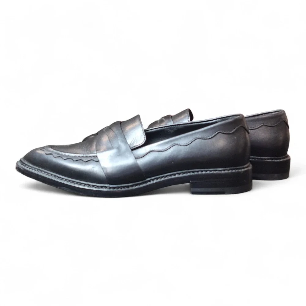 Christopher Kane Womens 8.5‎ EU 39.5 Black Leather Loafers Slip On Italy